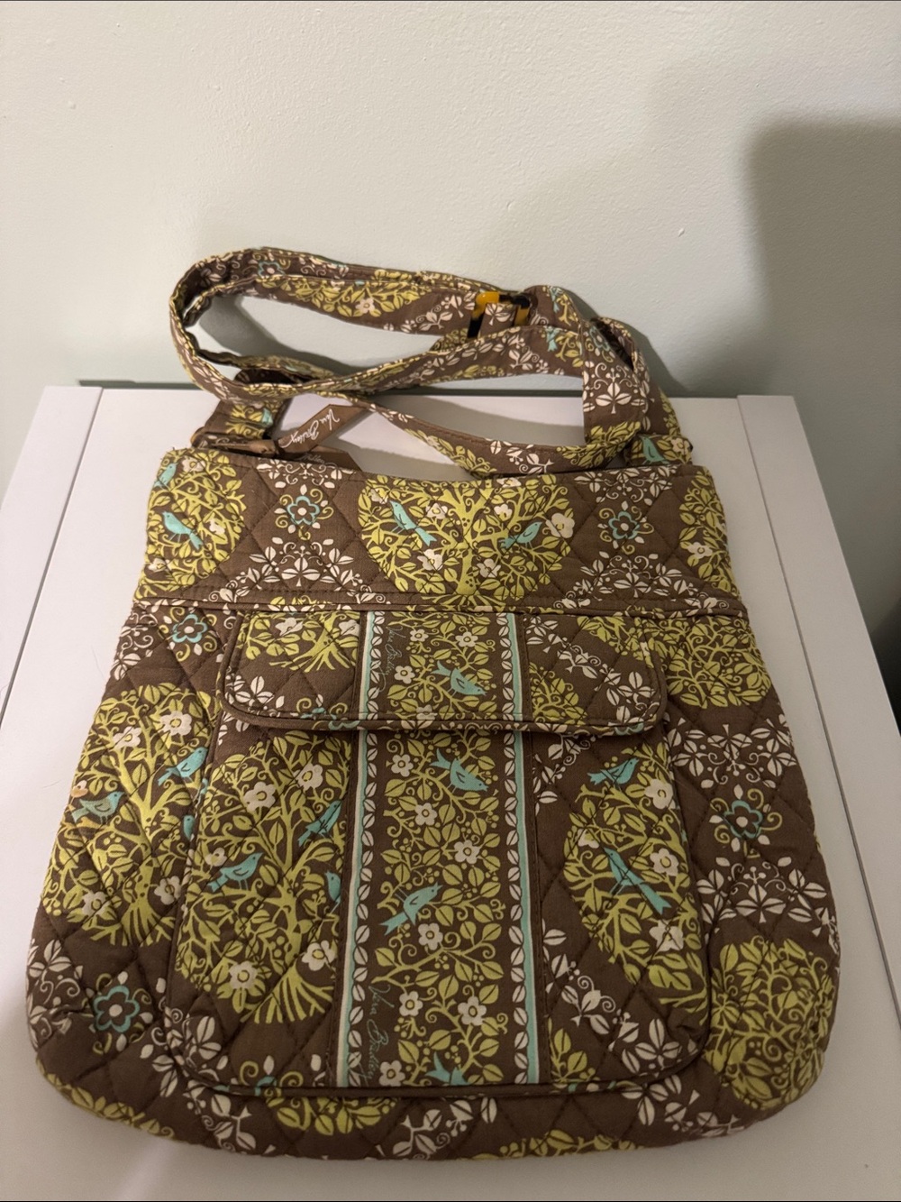 Vera Bradley Brown Yellow Aqua Quilted Crossbody Bag